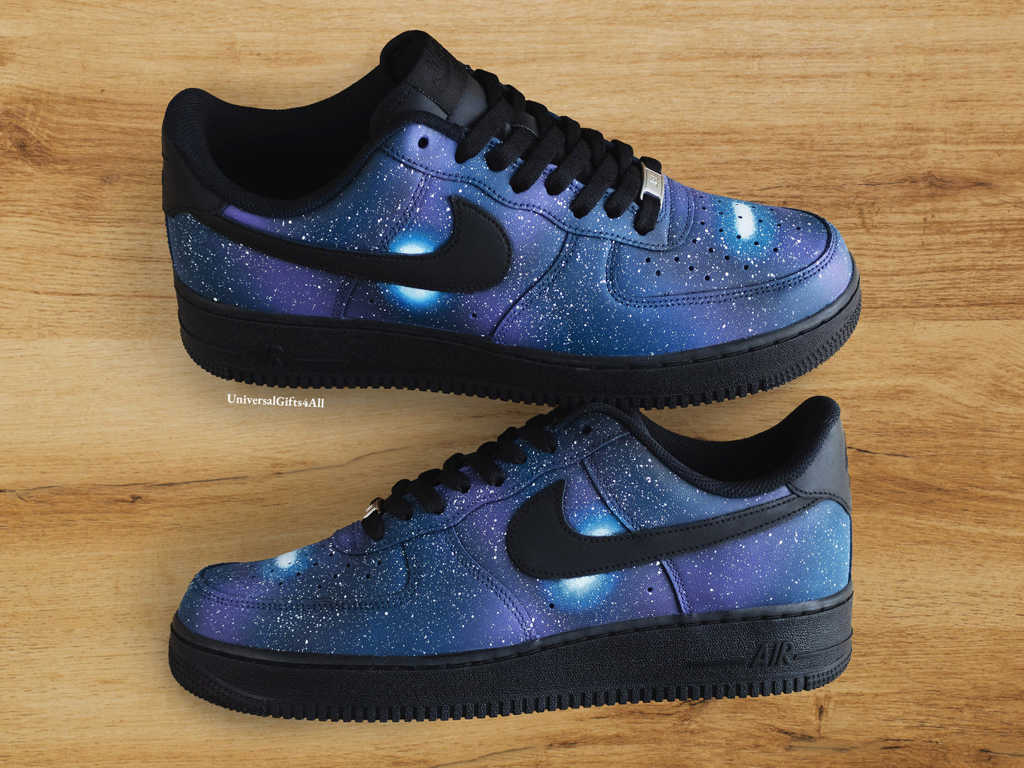 Aangepaste custom sneakers Air Force 1 Night Sky en Sterren Galaxy, Universum schoenen blauw en paars, unisex, verjaardagscadeau voor hem en haar