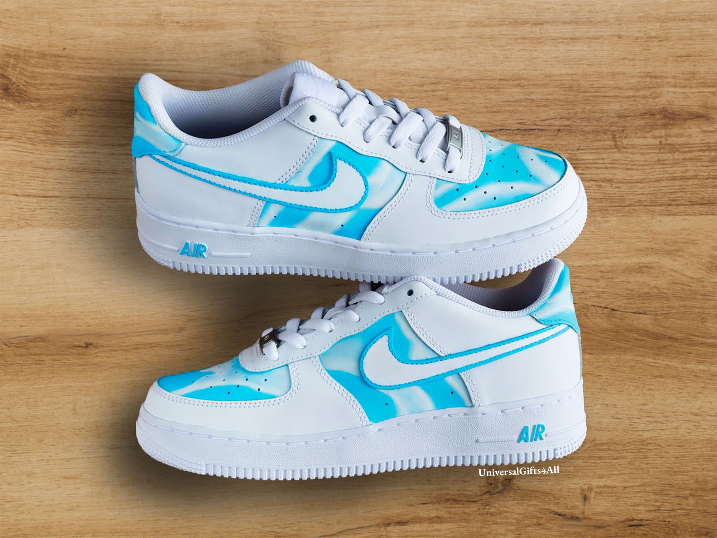 Vivid Sky Blue Air force 1 custom sneakers, blauwe wolken sneakers, creatief en stijlvolle schoenen