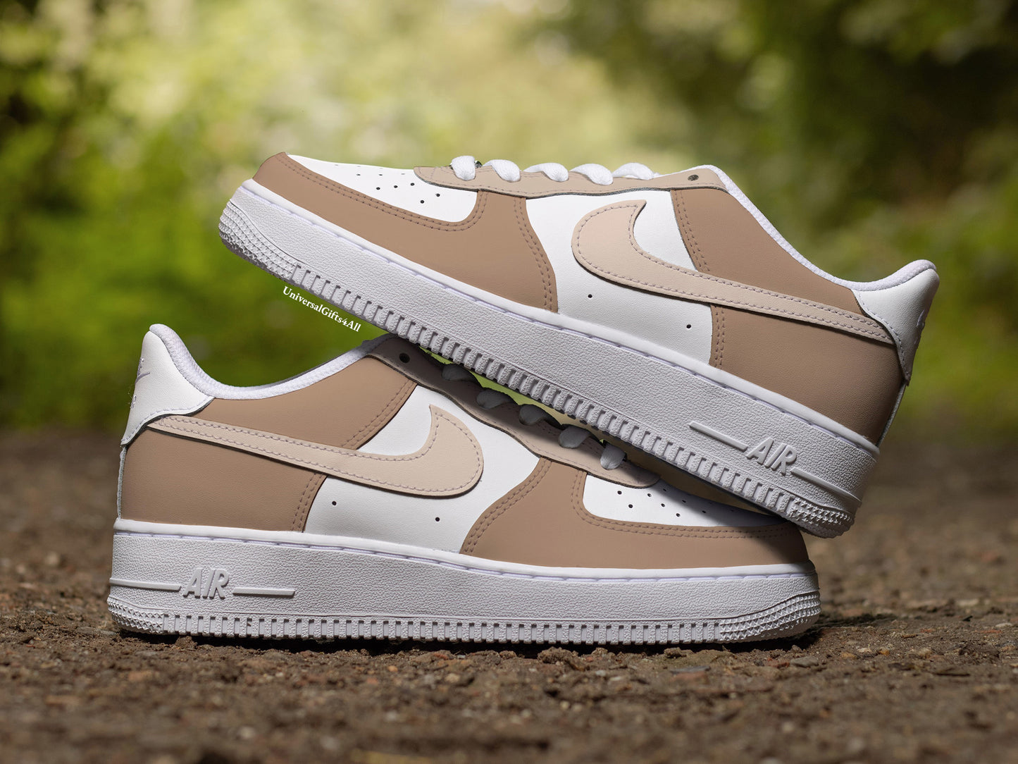 Air Force 1 Cappuccino Beige Custom sneakers, gift for her, earthtones, fashion 2024, verjaardagscadeau, vrouwen, beigetones, frappuchino, latte machiato chocolate.