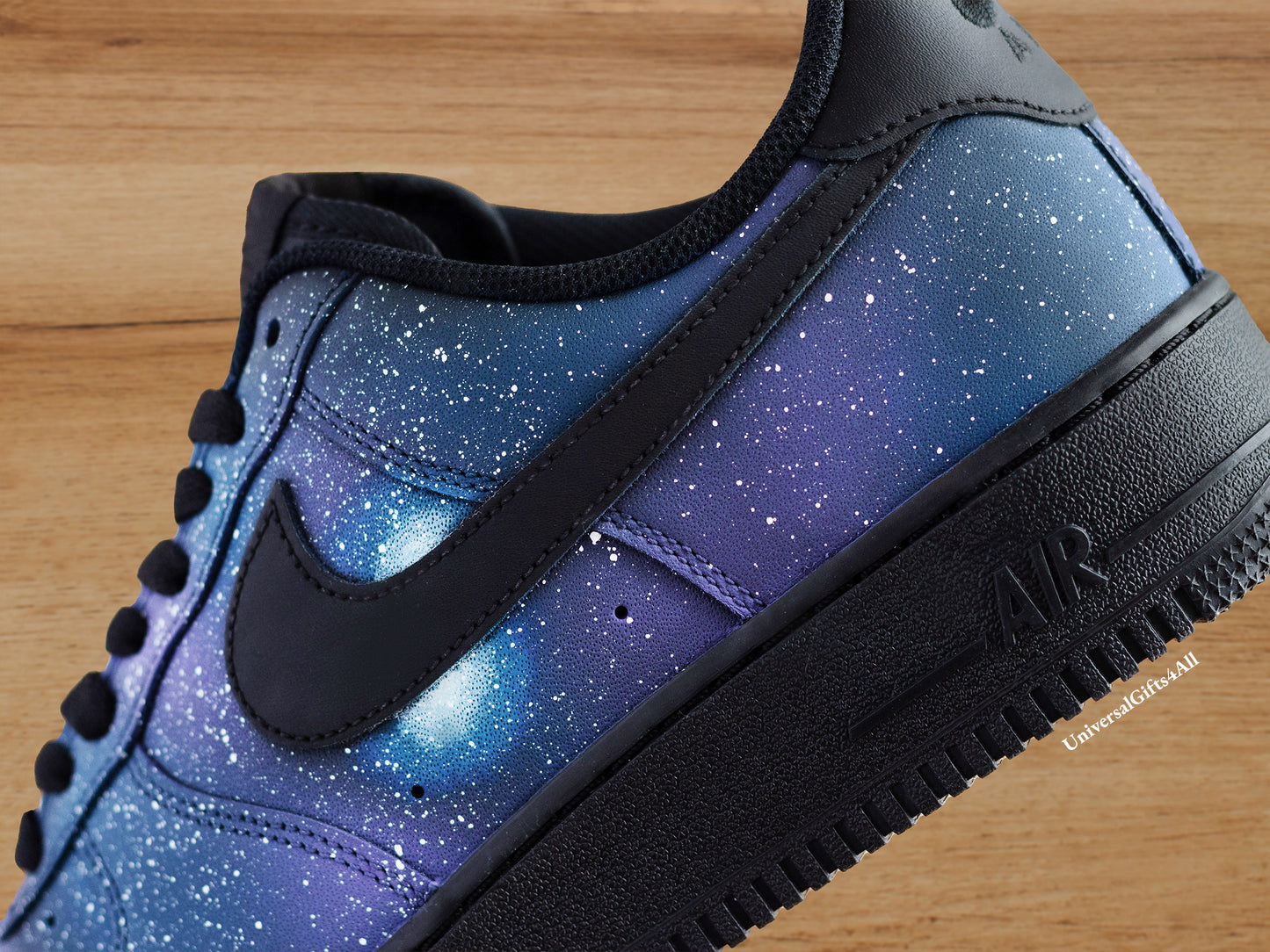 Aangepaste custom sneakers Air Force 1 Night Sky en Sterren Galaxy, Universum schoenen blauw en paars, unisex, verjaardagscadeau voor hem en haar