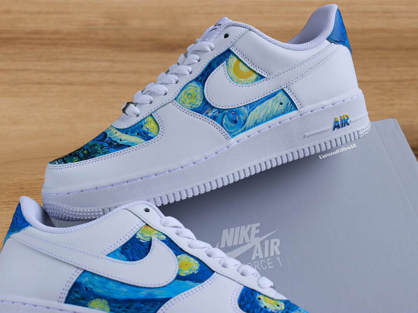 Starry Night - Van Gogh customized sneakers AF1, sneakers voor haar en hem air force 1 blauwe artistieke schoenen, ultiem verjaardagscadeau, swirls vincent op een witte sneaker, sterrenhemel en galaxy