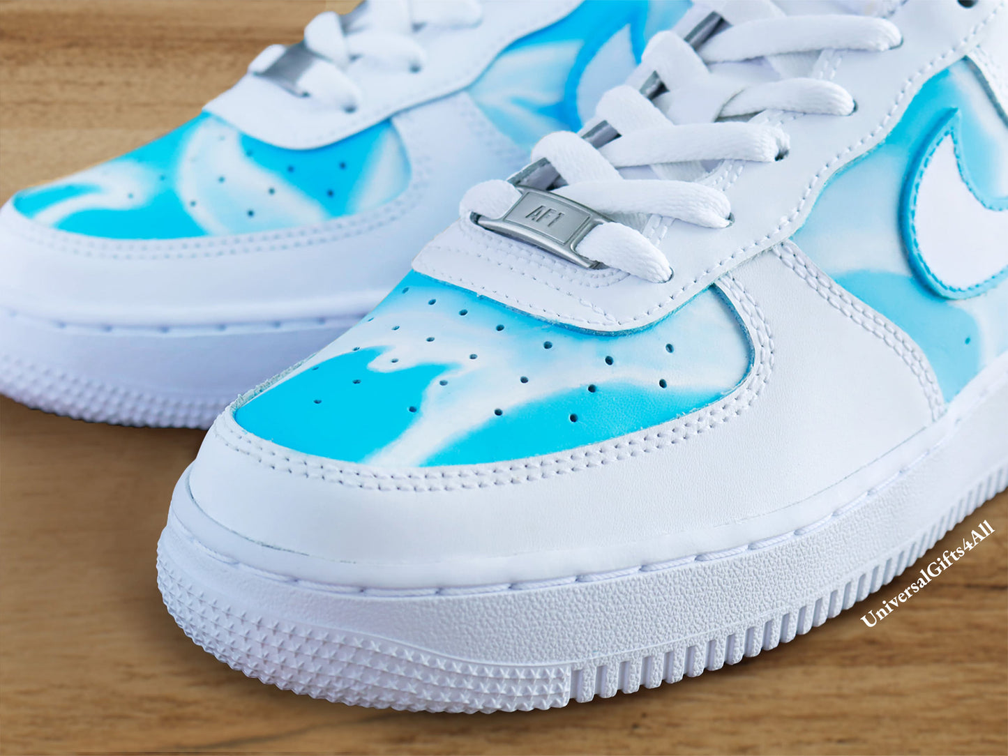 Vivid Sky Blue Air force 1 custom sneakers, blauwe wolken sneakers, creatief en stijlvolle schoenen