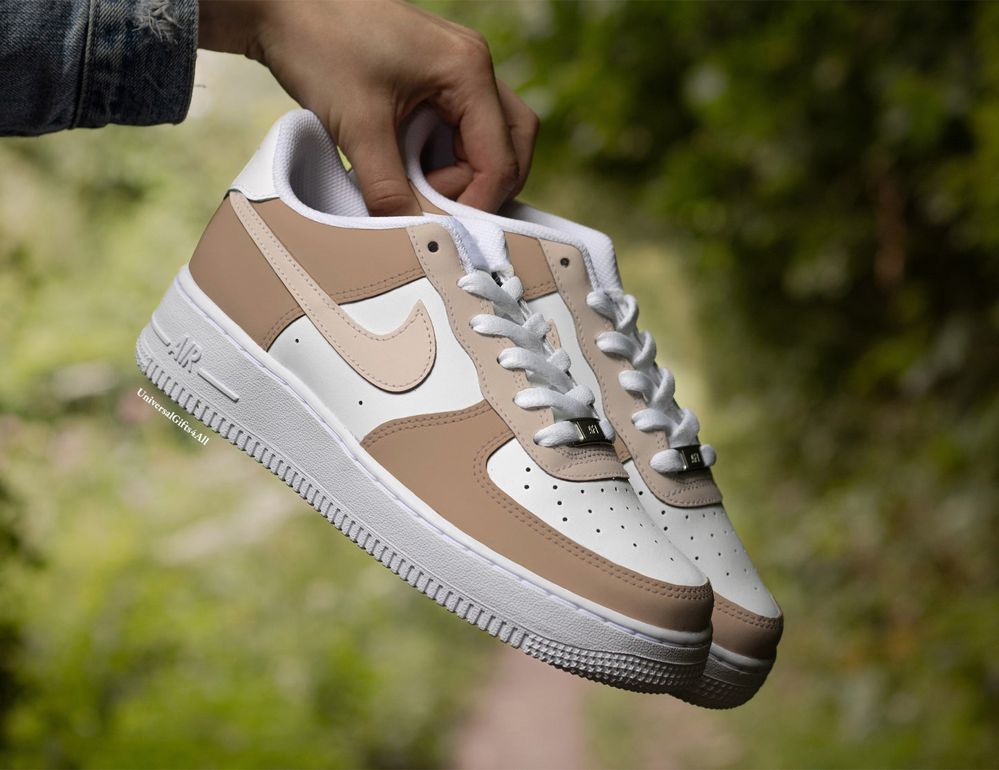 Air Force 1 Cappuccino Beige Custom sneakers, gift for her, earthtones, fashion 2024, verjaardagscadeau, vrouwen, beigetones, frappuchino, latte machiato chocolate.