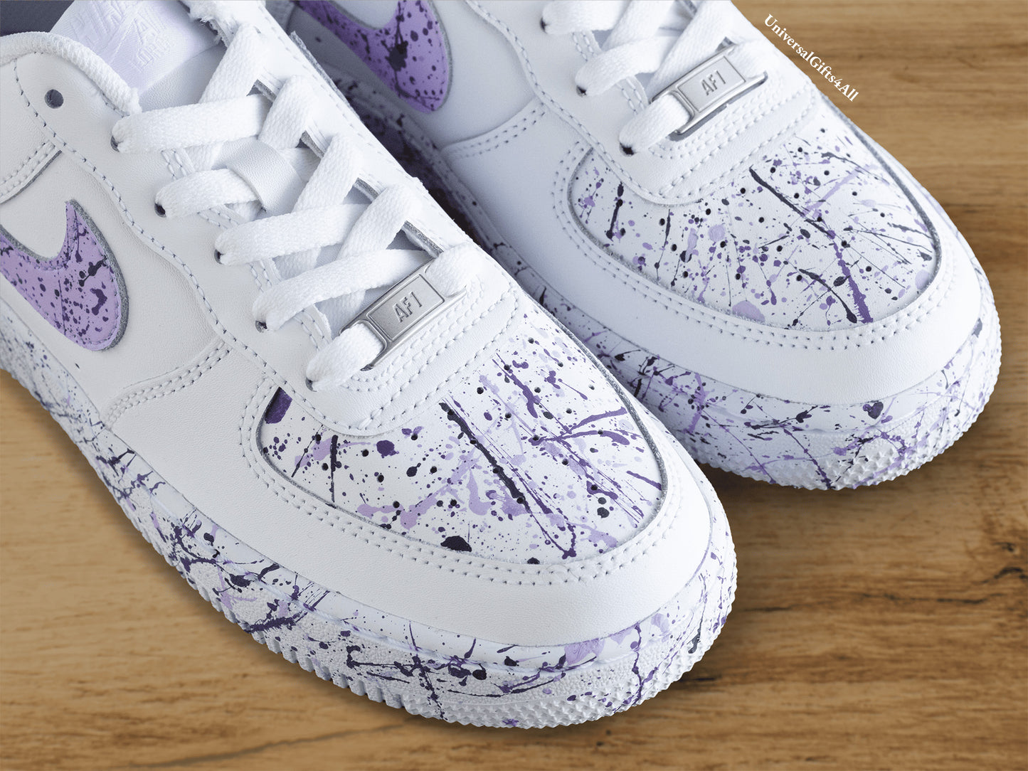 Custom Purple, Lila Splatters Air Force 1 sneakers Customized trendy shoes. Nice as birthday gift.