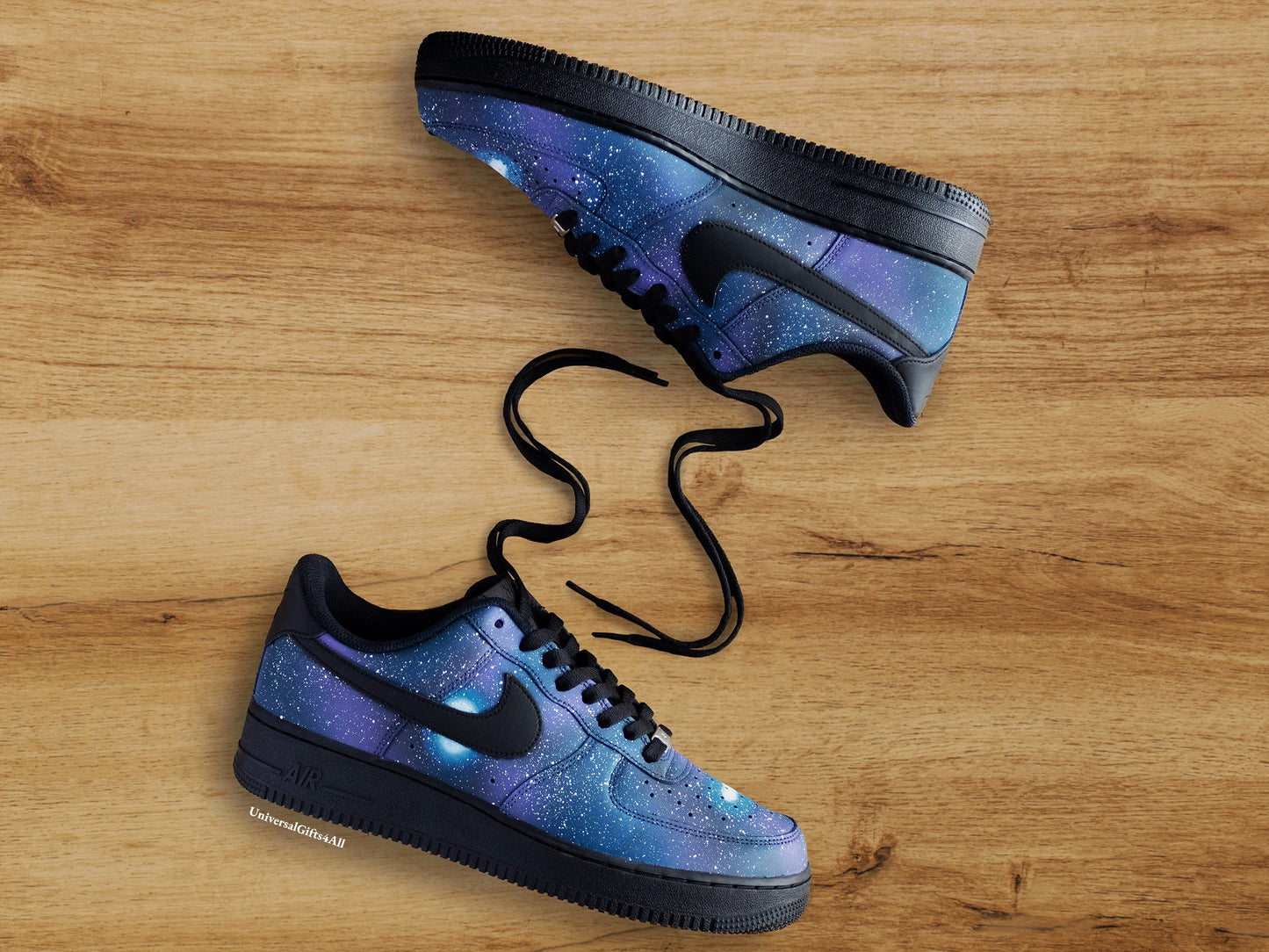 Aangepaste custom sneakers Air Force 1 Night Sky en Sterren Galaxy, Universum schoenen blauw en paars, unisex, verjaardagscadeau voor hem en haar