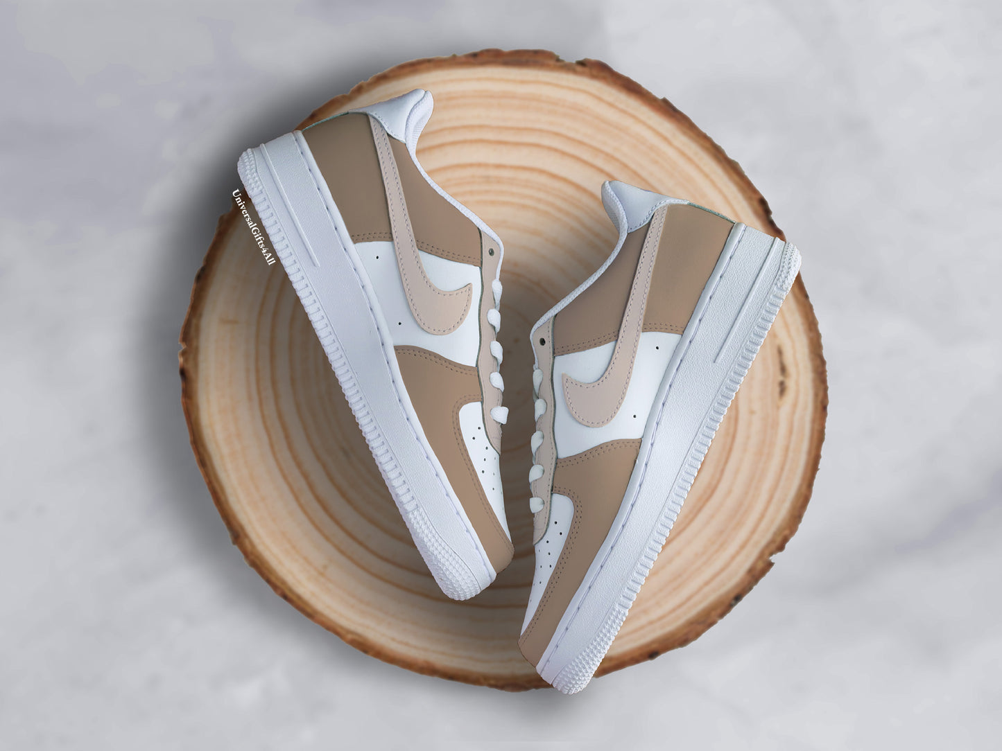 Air Force 1 Cappuccino Beige Custom sneakers, gift for her, earthtones, fashion 2024, verjaardagscadeau, vrouwen, beigetones, frappuchino, latte machiato chocolate.