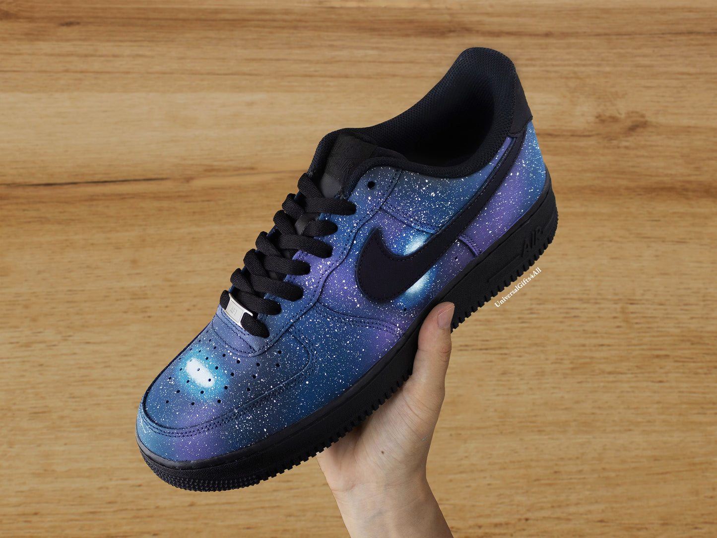 Aangepaste custom sneakers Air Force 1 Night Sky en Sterren Galaxy, Universum schoenen blauw en paars, unisex, verjaardagscadeau voor hem en haar