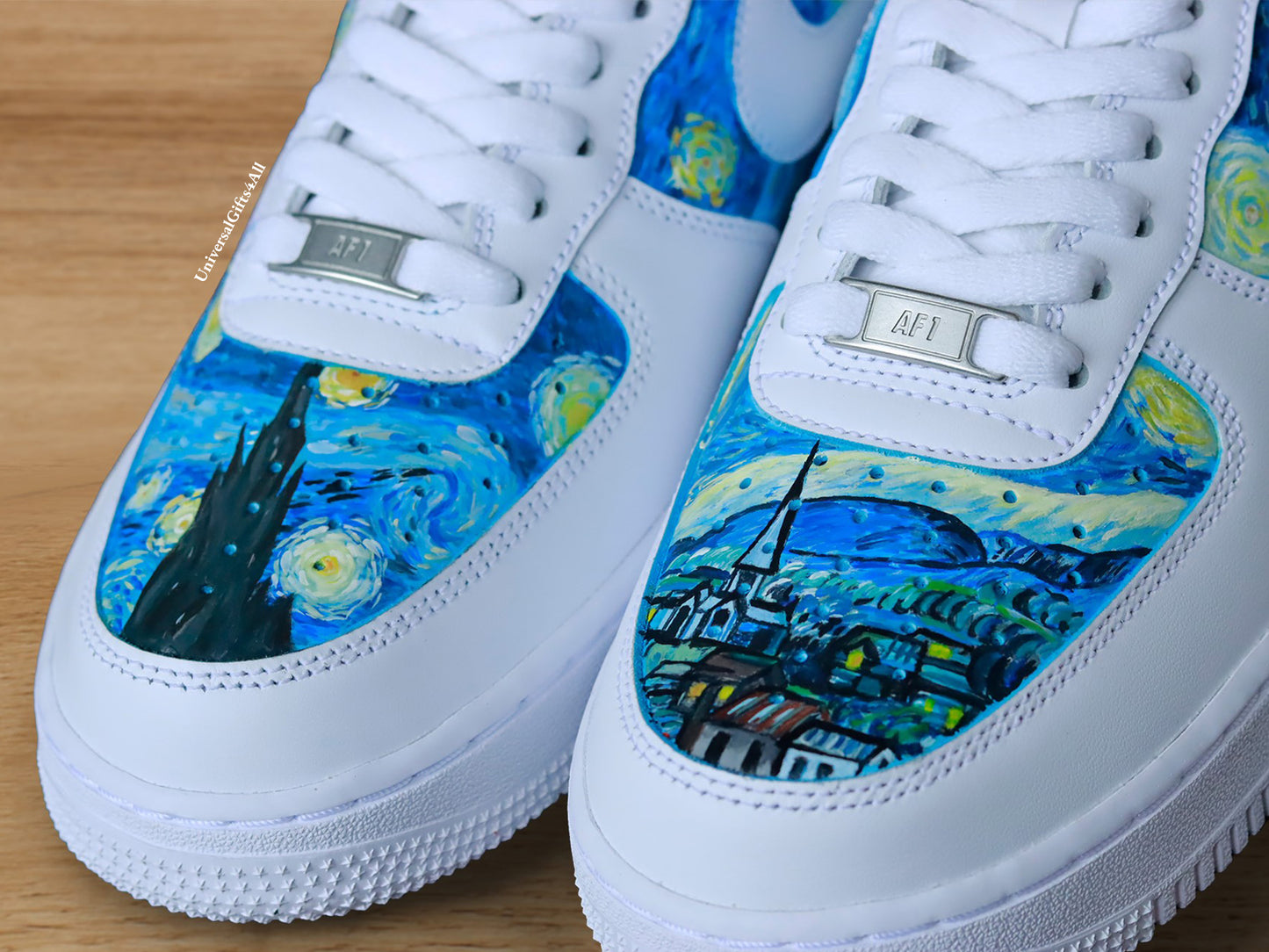 Starry Night - Van Gogh customized sneakers AF1, sneakers voor haar en hem air force 1 blauwe artistieke schoenen, ultiem verjaardagscadeau, swirls vincent op een witte sneaker, sterrenhemel en galaxy