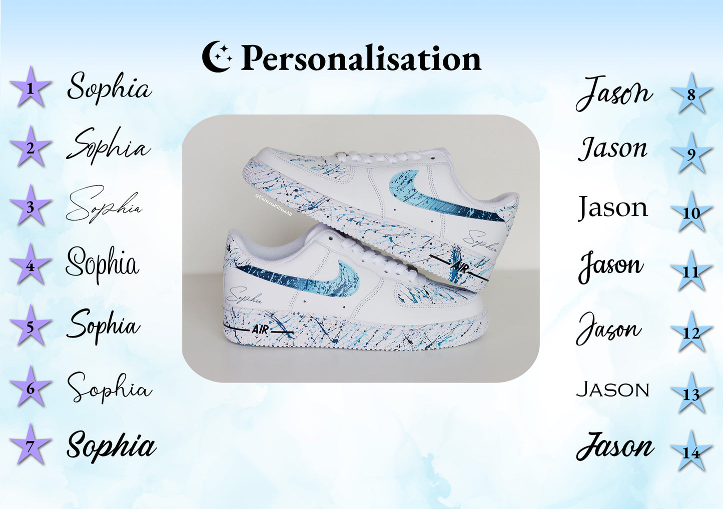 'Blue Splatters' Custom Air Force 1 sneakers