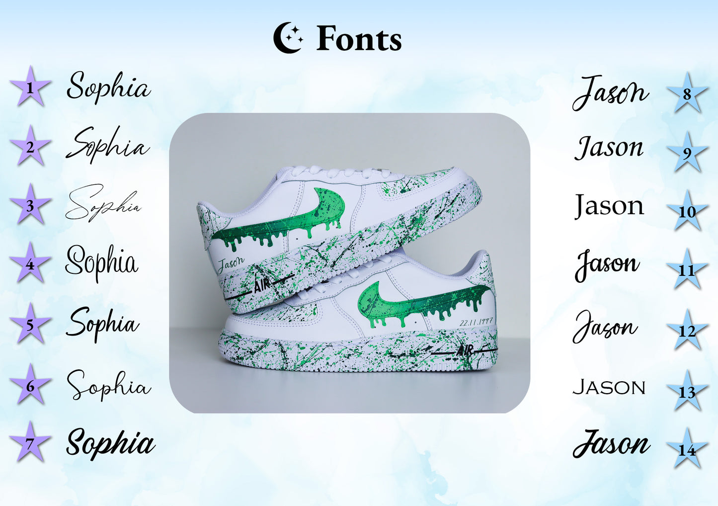 Custom Kelly Green Splatters and drip Air Force 1 sneakers. Nice as Gift. Customized trendy sneakz. Fashion 2024.
