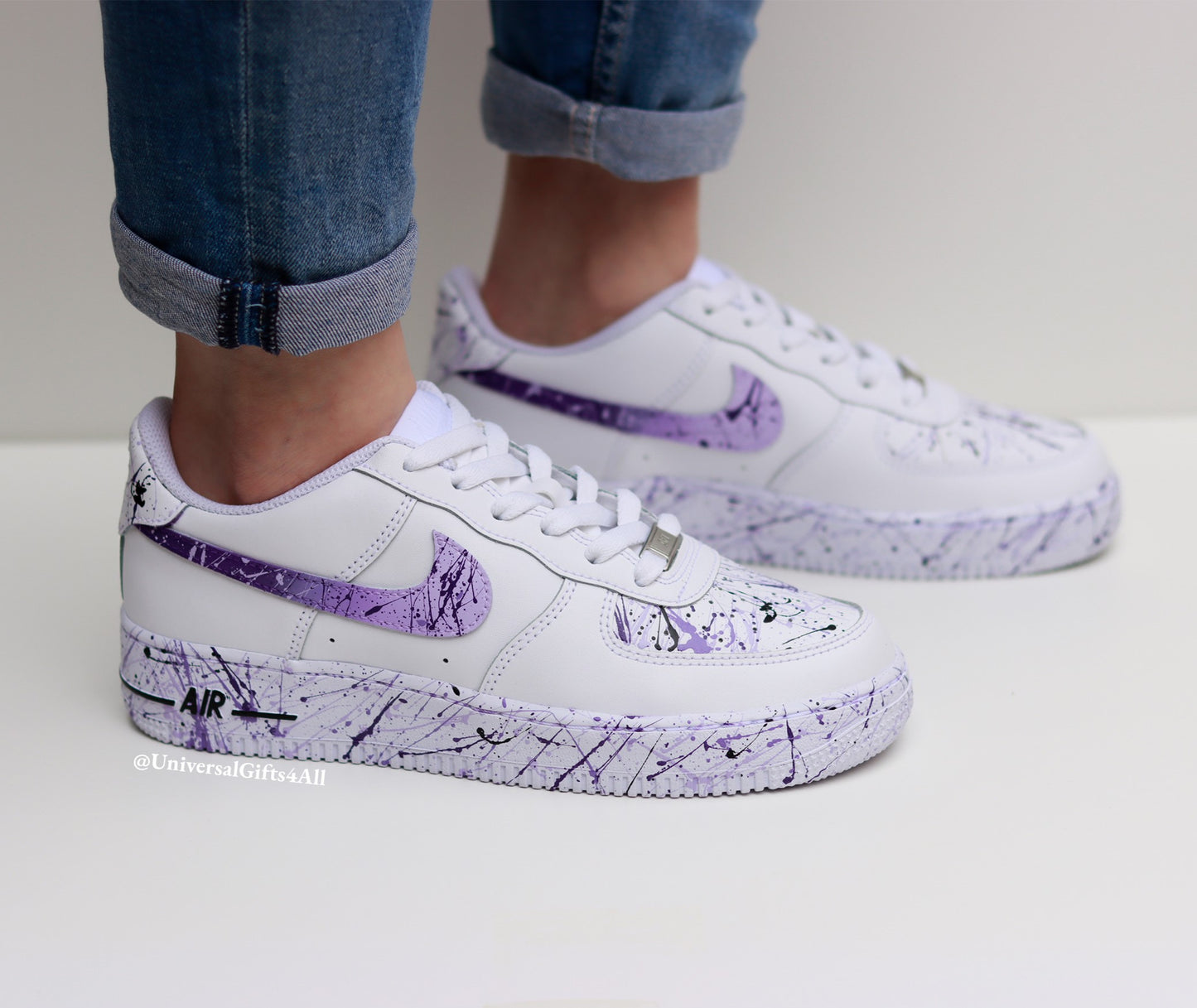'Lila Purple Violet Splatters' Air Force 1 custom sneakers