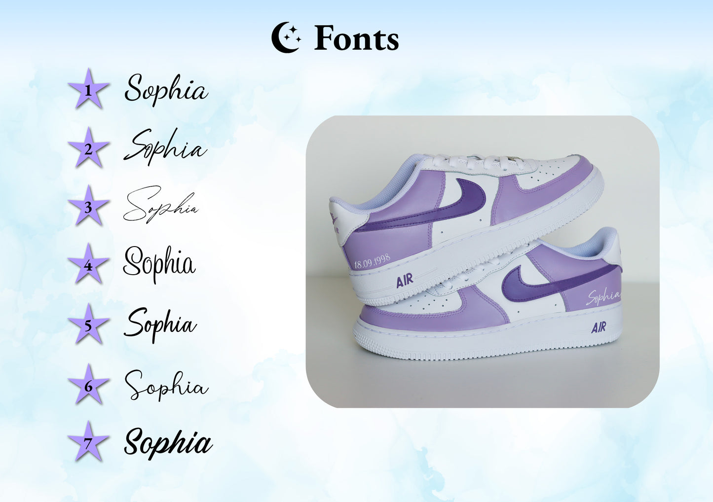 Custom Pastel Purple Air Force 1 Gemstone Amethist, lila Casual Sneakers