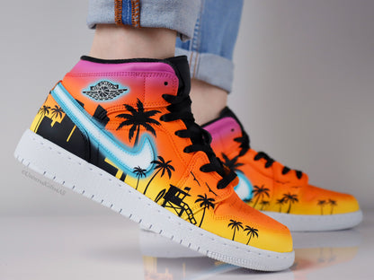 'LA Tropical Summer Vibes' Custom Air Jordan 1 Mid sneakers