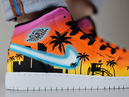 'LA Tropical Summer Vibes' Custom Air Jordan 1 Mid sneakers