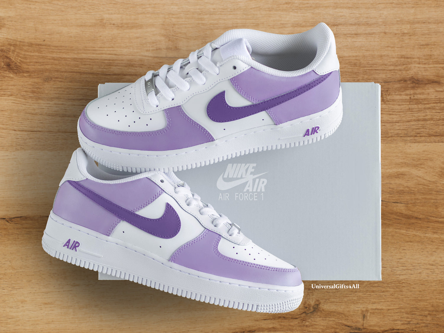 Custom Pastel Purple Air Force 1 Gemstone Amethist, lila Casual Sneakers