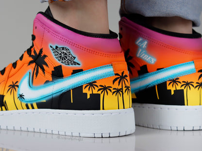 'LA Tropical Summer Vibes' Custom Air Jordan 1 Mid sneakers